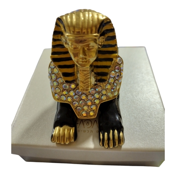 Vintage Egyptian Sphinx Trinket Box With‎ Crystals - Picture 1 of 10